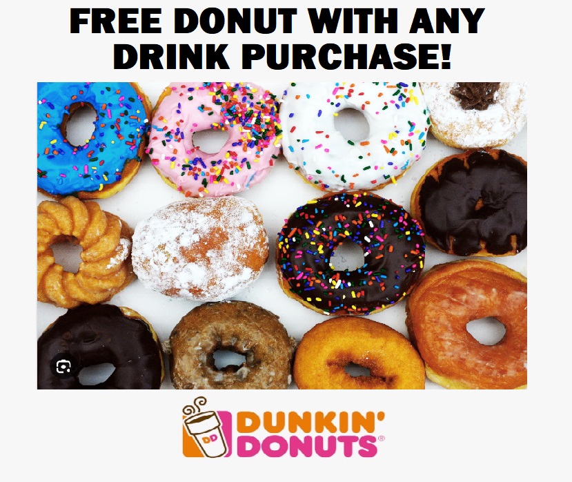 FREE Donut with ANY drink purchase at Dunkin’ on June 2. TOMORROW!