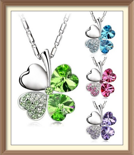 WIN 1 OF 7 Silver Plated Cubic Zirconia Clover Necklaces